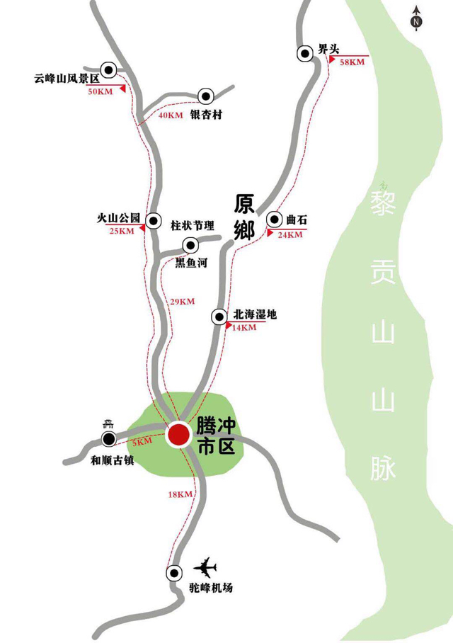 腾冲旅游地图及线路推荐