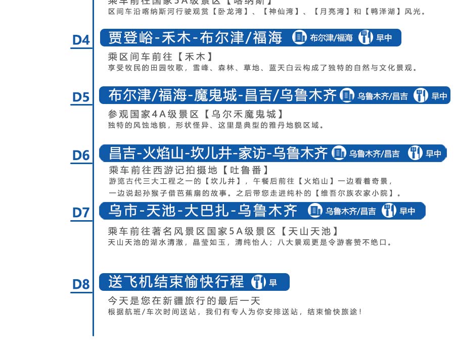 山天池8日7晚跟团游空调车,赠送景点国家滩各个美食的五彩图片