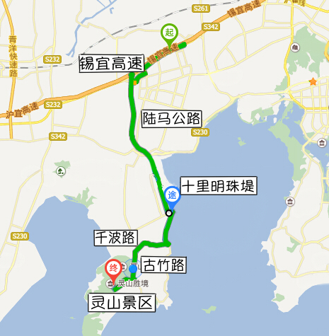 (3)锡宜高速——陆马公路——十里明珠堤——千波路——古竹路——
