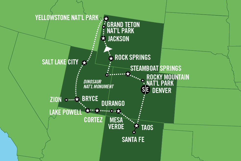 美国丹佛(科罗拉多州)+黄石公园+盐湖城+圣达