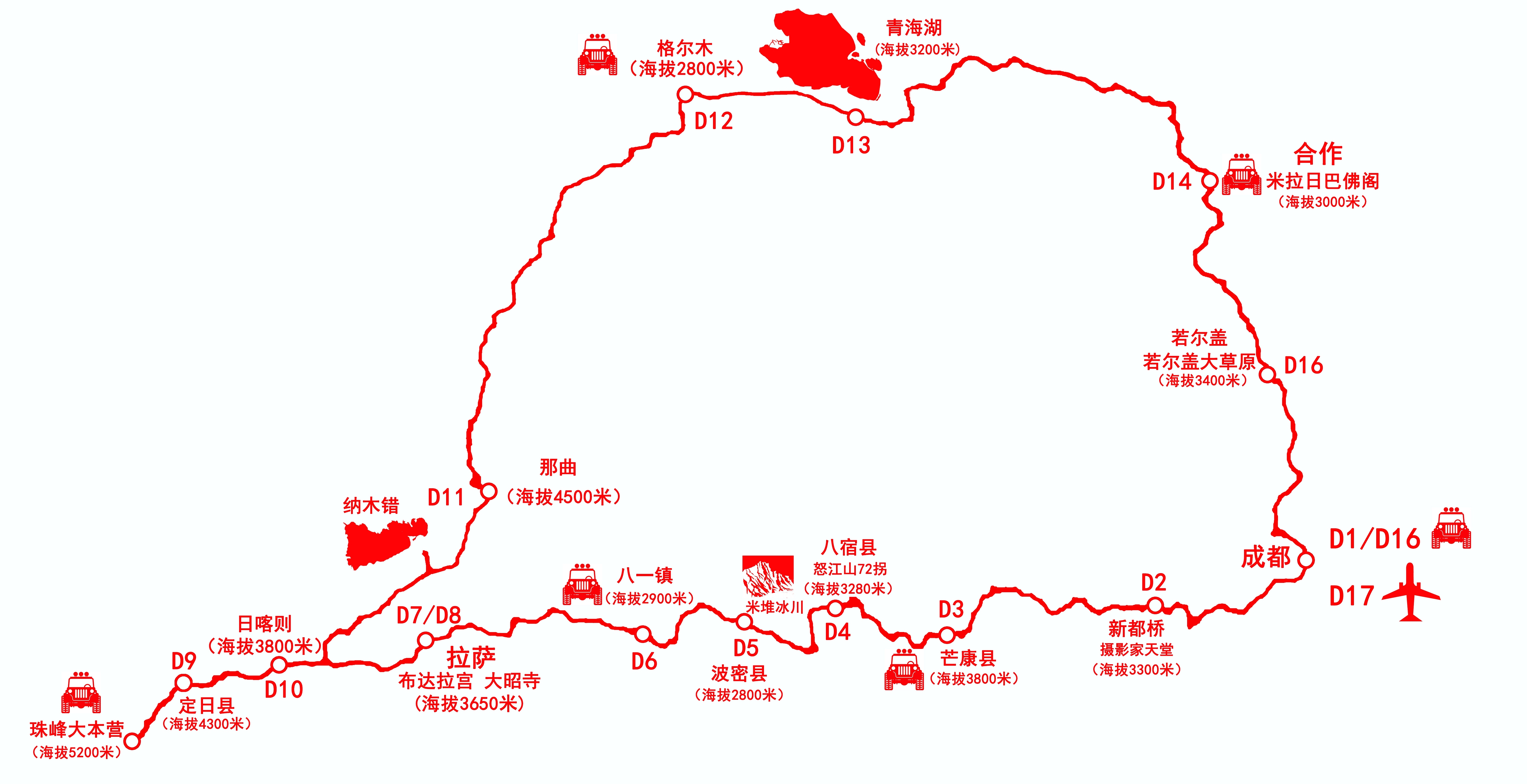 四川 西藏 青海 珠峰大本营 纳木措 青海湖17日跟团游(3钻)·双飞
