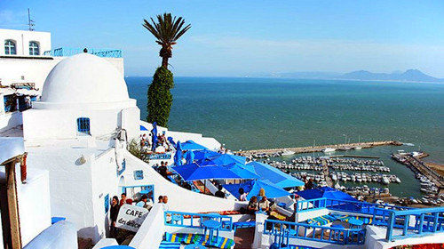 蓝白小镇矢量图