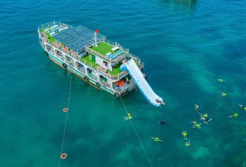 富国岛大船三岛一日游【2次浮潜+滑梯+酒店接送+午餐+沙滩】【[游览富国醉美三岛]享受终JI海滩之旅】