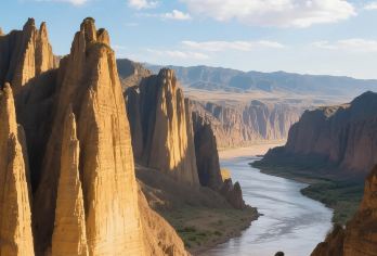 兰州：刘家峡 炳灵寺石窟一日游@【刘家峡的湖光山色：刘家峡水库碧波荡漾，两岸青山连绵，乘船游湖可尽享高原湖泊的宁静与壮美。】