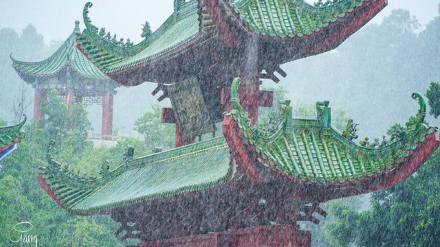 大雨中的四会六祖寺，除了雨声别样的安静