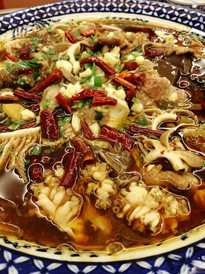 龙州游记图片] 料好足的毛血旺和翻滚着的石锅鱼，都是龙州天琴缘茶庄最好吃的菜