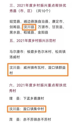 点赞！2021年度乡村振兴重点帮扶优秀县，汶川又双叒获奖啦！