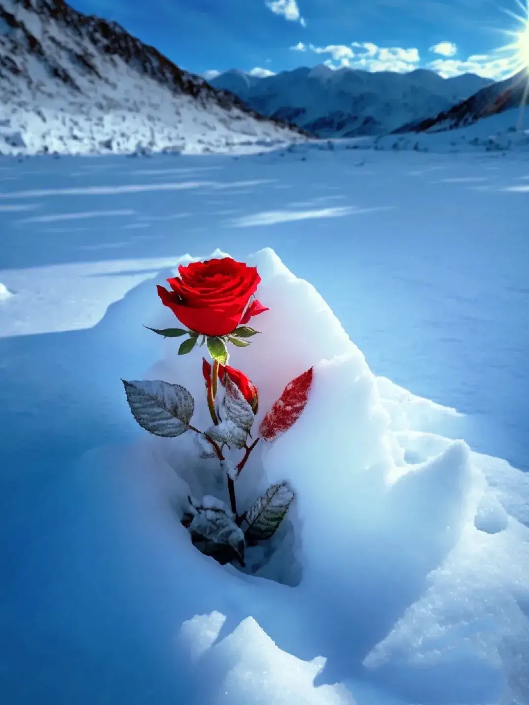 雪中绽放的玫瑰花