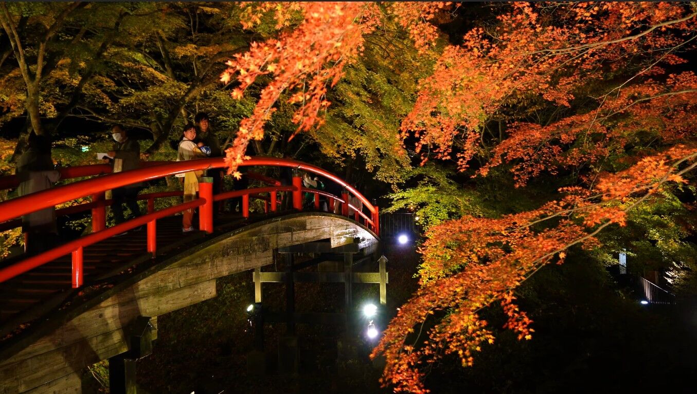 伊香保温泉「河鹿桥」的绝美红叶景色