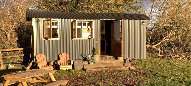 Luxury heated shepherd's hut in field location.图片