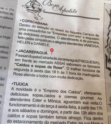 Sopas e Caldos da Rose da Freguesia