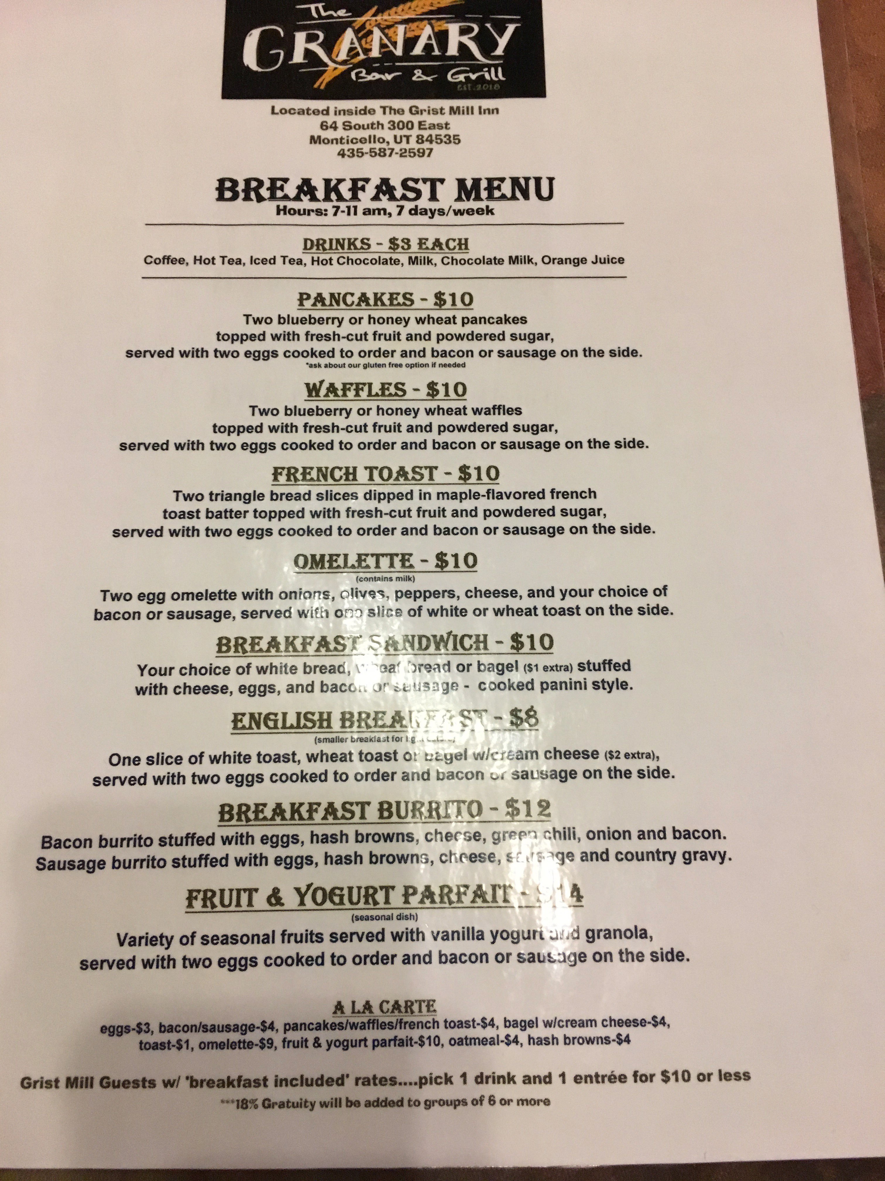 Grist Mill Inn Bed and Breakfast-餐饮