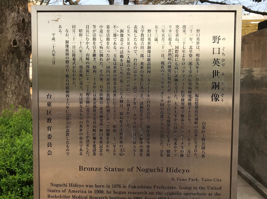 Hideyo Noguchi Statue-Uenokoen必去景点