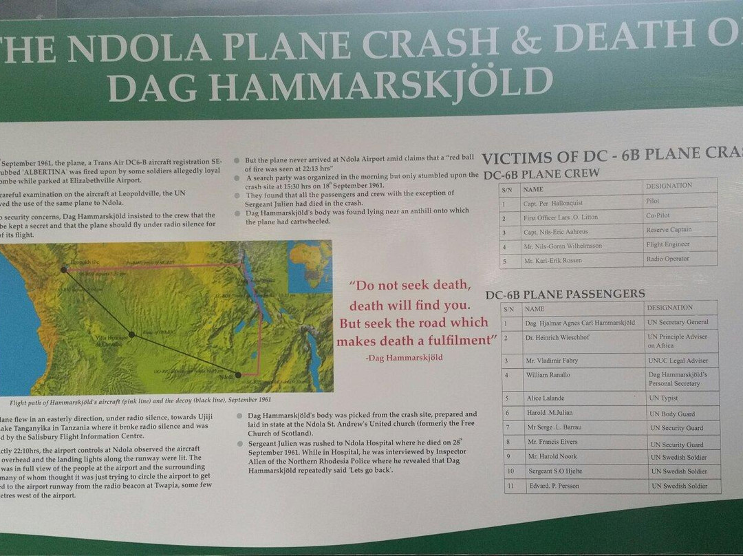 Dag Hammarskjoeld Memorial-Ndola必去景点