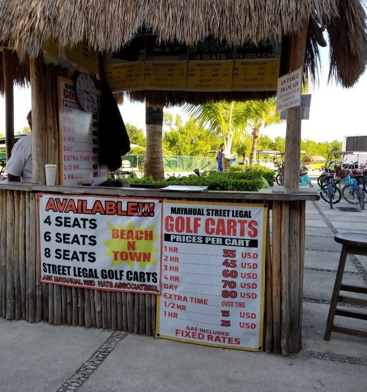 Mayahual Red Shirts Golf Carts-Mahahual必去景点