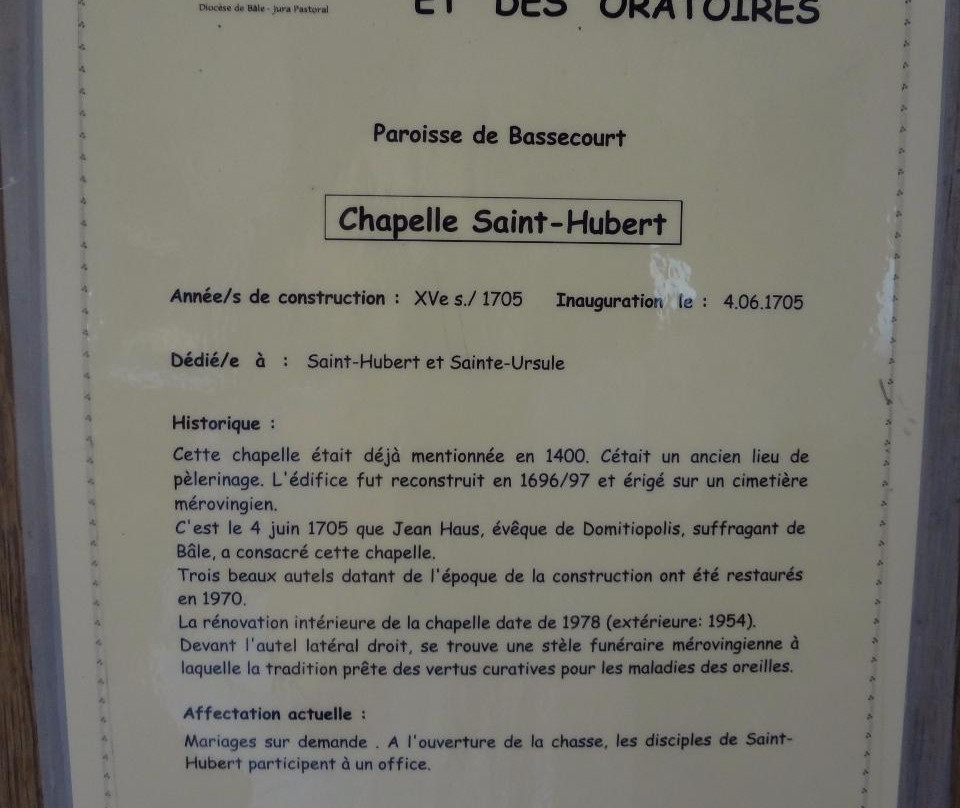 Chapelle Saint-Hubert-Bassecourt必去景点