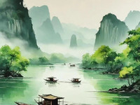 音波「漓江」水彩画