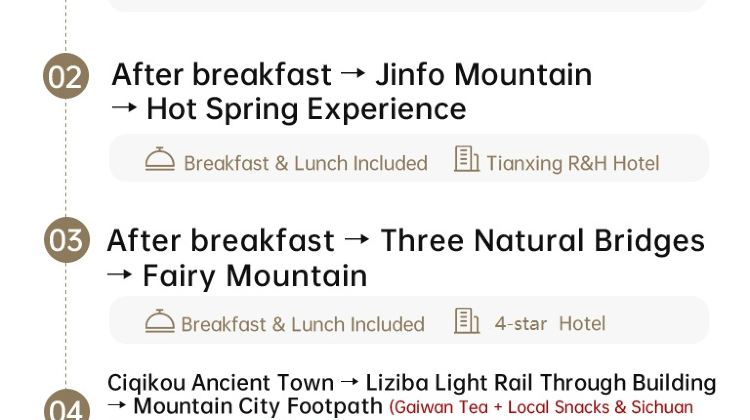 5D4N · Group Tours · A deep dive into Jinfo Mountain, the Three Natural Bridges, and the city's heart – Fall from the grassy sea into the dazzling sea of lights at Jiefangbei