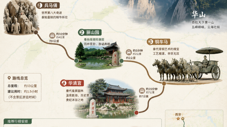 6D5N · Group Tours · 5d4n-Peaks of Nature to the ranks of Army, a complete Xi'an journey-Mount Hua-Terracotta Warriors-Hand made-Museum-Performance-Muslim Quarter-Hanfu Experience -City Wall·No shopping, includes guide, free transfer, 5-diamond hotels. Additional activities include The Romantic Show of Xi'an, one-day free tour of Mount Hua and traditional local cuisine.
