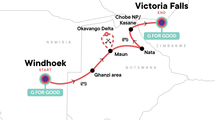 8-Day Namibia, Botswana & Zimbabwe Tour from Windhoek to Victoria Falls·Guided San Walk, Traditional Dinner & Okavango Delta Camp