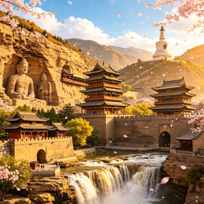 云冈石窟+应县木塔景区+悬空寺+五台山+平遥古城+山西王家大院+小西天+山西黄河壶口瀑布旅游区+忻州雁门关景区6日5晚跟团游