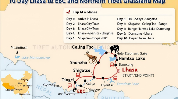 10D9N · Group Tours · TibetLhasa + Shigatse + Potala Palace + Jokhang Temple + Yamdrok Yumtso+ Tashilhunpo Monastery + Mt Qomolangma Base Camp+ Namtso North Elephant Gate