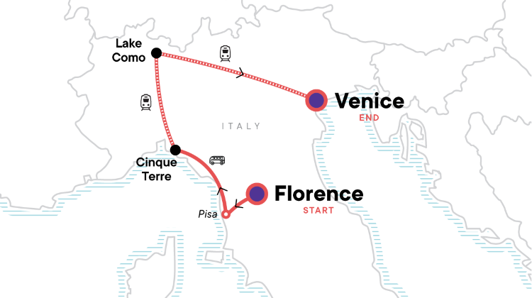 8-Day Best of Northern Italy Tour from Florence to Venice·Pisa, Cinque Terre Rail Pass & Lake Como Ferry