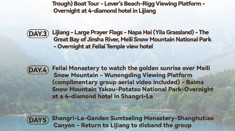 5D4N · Group Tours · Yunnan: Lijiang + Shangri-La + Lugu Lake + Meili Snow Mountain National Park