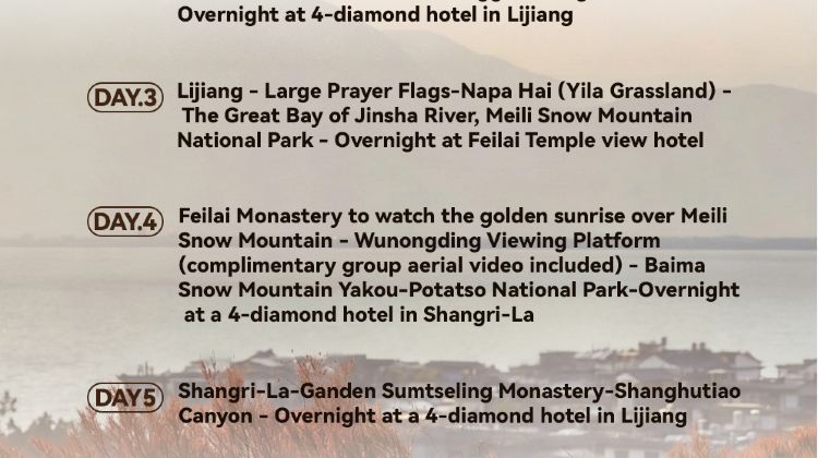 6D5N · Group Tours · Yunnan: Lijiang + Shangri-La + Lugu Lake + Meili Snow Mountain National Park