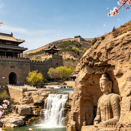 云冈石窟+应县木塔景区+悬空寺+五台山+平遥古城+山西王家大院+小西天+山西黄河壶口瀑布旅游区+忻州雁门关景区6日5晚跟团游