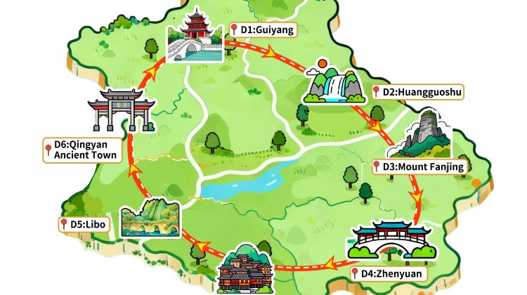 6D5N · Group Tours · Huangguoshu Waterfall + Zhenyuan County + Xijiang Qianhu Miao Village + Libo + Mount Fanjing