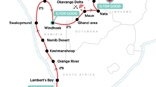 18-Day Cape Town to Victoria Falls Adventure Tour·Lambert's Bay, Orange River, Fish River Canyon, Keetmanshoop, Namib Desert, Swakopmund, Etosha National Park