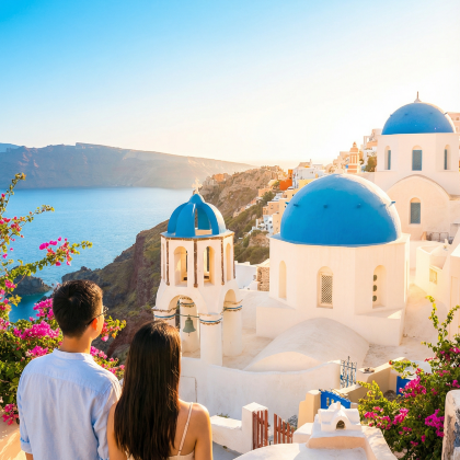 希腊雅典+圣托里尼+卡兰巴卡+德尔菲+梅黛奥拉7日6晚跟团游