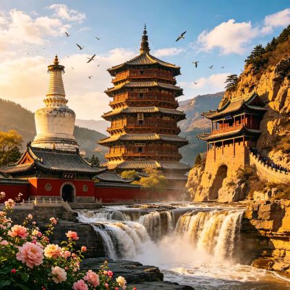 云冈石窟+应县木塔景区+悬空寺+五台山+平遥古城+山西王家大院+小西天+山西黄河壶口瀑布旅游区+忻州雁门关景区6日5晚跟团游
