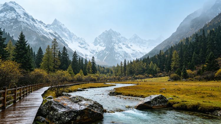 2-Day Autumn Early Bird - Sichuan Highlights: In-depth tour of Mount Siguniang & Bipenggou, Free hotel hot spring at Bipenggou, One-stop views: snowy peaks, colorful forests, alpine lakes, canyon pastures.