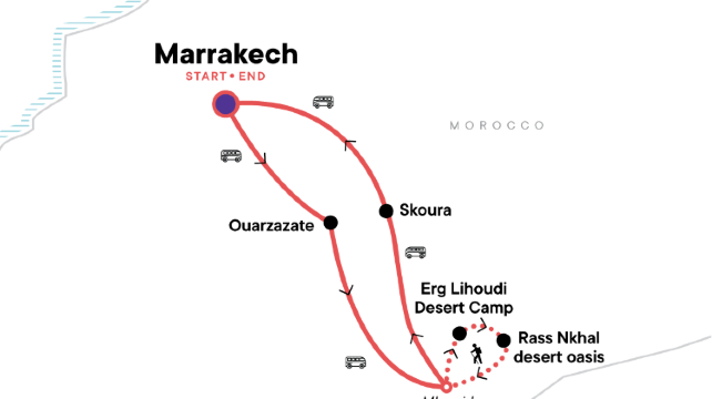 8-Day Classic Morocco Tour from Marrakech·Ouarzazate, Zagora, Mhamid, Erg Lihoudi, Skoura | The Sahara  | Bertam Oasis 