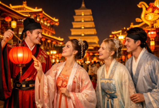 西安私家日游：秦始皇帝陵博物院(兵马俑)、汉服体验与大唐不夜城【专车接送 | 英文导游服务 | 可定制行程 联合国教科文组织世界遗产 | 汉服体验 | 唐风建筑 | 夜景灯光 8小时深度体验 | 行程张弛有度 | 无购物环节】