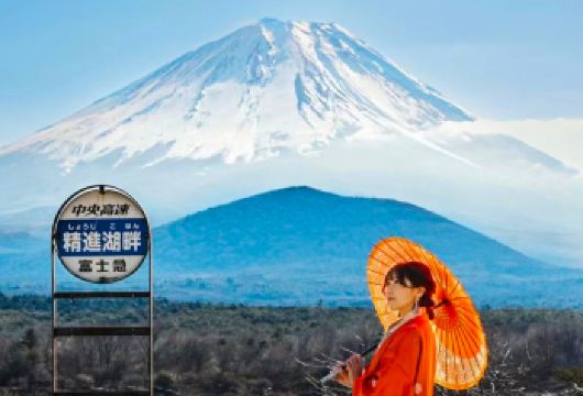 日本东京富士三湖网红列车【9人精品团|上门接送|中文导游】【[一天打卡7大热门景点]精进湖&日川时计店&罗森便利店&山中湖&大石公园&富士山列车】