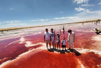 腾格里沙漠五湖穿越一日游【越野车+航拍+滑沙+门票】【- 天鹅湖：每年3、4月和9、10月，天鹅成群栖息，是沙漠中的候鸟天堂。湖面细长如带，一侧植被茂】