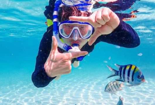 三亚百福岛轻奢小团浮潜/深潜海钓滑梯魔毯海上跑车赠送水下拍摄【百福岛也叫百福湾，也是国家软珊瑚保护基地，水质清澈，水下生物丰富，浮潜效果超棒！】