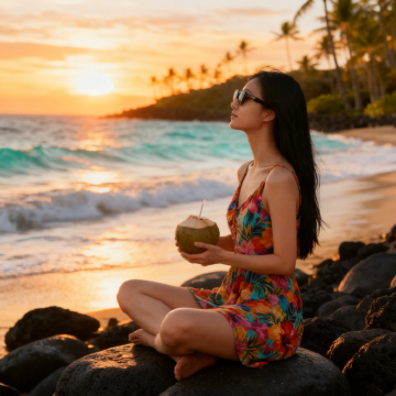 美国夏威夷-大岛黑沙滩-火山国家公园-彩虹瀑布可观星包车热卖