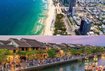 一日拼团游：岘港市区 + 灵应寺 + 五行山 + 会安古镇夜游｜文化与美景深度导览【参观灵应寺与五行山：欣赏67米高的观音像，饱览海岸美景，探索洞穴、佛塔及Non Nuoc石雕村。 走访占族雕塑博物馆与韩市场，了解岘港的历史文化并享受地道购物体验。 漫步会安古镇：欣赏被灯笼点亮的街道和独特的历史风情，可选择享用当地特色晚餐。 享受岘港市中心酒店接送服务，全程由友好的本地导游陪同。】