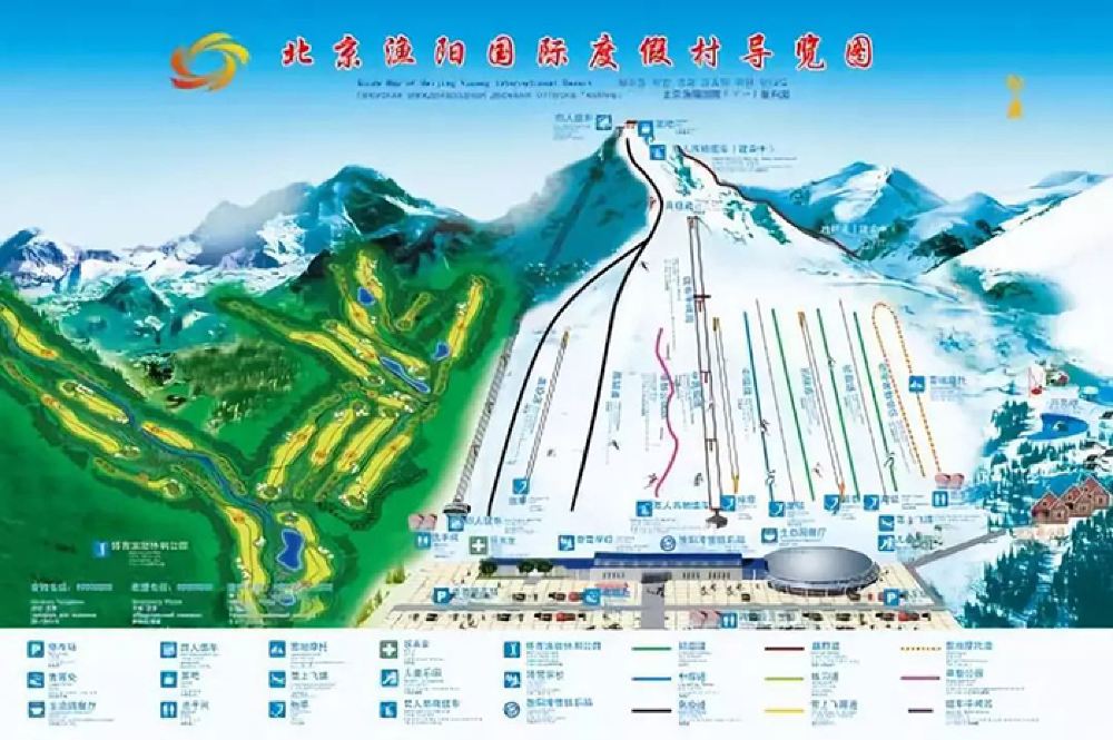 渔阳国际滑雪场共有8条雪道,其中1600米的高级道2条,700米的中级道3条