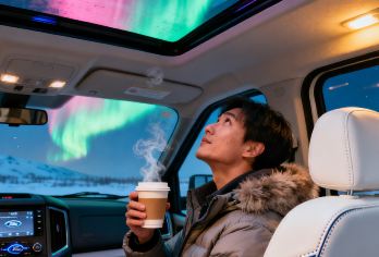 【星空极光号】阿拉斯加费尔班克斯陆地穿越北极圈一日游 含接送【超5人使用星空极光号，全车12位，加热航空座椅、自由调节式座椅，全车加热270°环景玻璃+可视天窗。】
