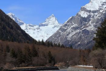 成都出发四姑娘山+双桥沟+猫鼻梁包车一日游可英文服务【双桥沟里行画中长廊，猫鼻梁上望四姑娘山。】