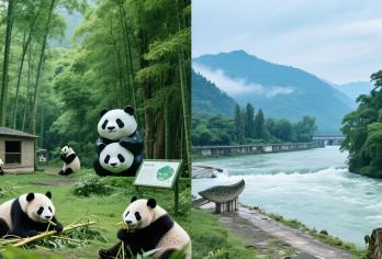 都江堰+熊猫基地一日跟团游、含门票、餐食、可升级2+1头等舱【1，0购物店：本页所有都青都熊产品：真纯玩不进购物店】