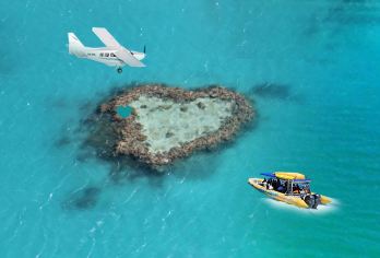 圣灵群岛白天堂快艇+心形礁飞行一日游【南北线 · 可选含餐】【[高速快艇]乘快艇飞驰穿梭，到白天堂沙滩漫步、享日光浴，或登希尔湾赏白沙碧海】