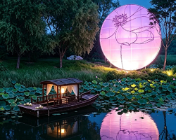 Lotus arts season opens, nighttime light show on Wenyu River