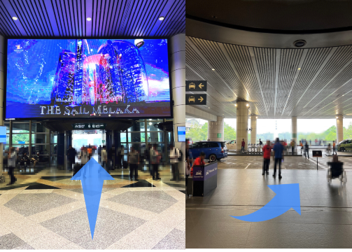 【ゲート6】から出て、横断歩道を渡り【看板7】付近へ向かう(通常ルート)