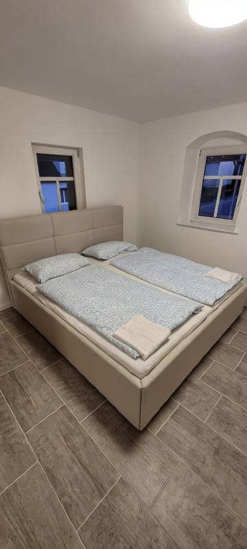 Vacation apartment in historic farmhouse with modern renovation.